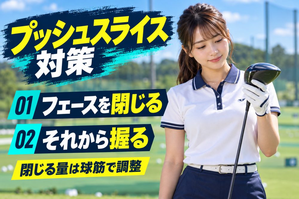 フェースを閉じてから握る順番を示すプッシュスライス対策のイメージ